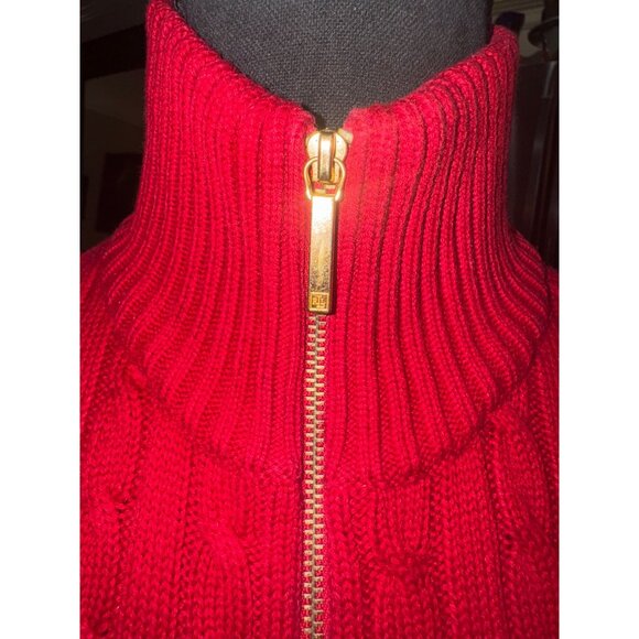 Lauren Ralph Lauren Preppy Old Money Fisherman Red Cable Heavy Knit Sweater - Picture 10 of 13
